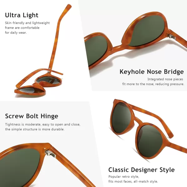 SUNGAIT Classic Vintage Round Polarized Sunglasses for Women Men Retro Style UV400Orange Tortoise FrameGreen Lens