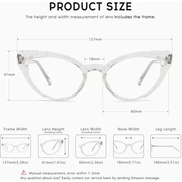 SUNGAIT Classy Cat Eye Blue Light Filter Glasses Silver Powder Frame Design for Women Transparent Silver Powder Frame 2012TMYFK