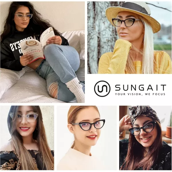 SUNGAIT Fashion Cat Eye Blue Light Blocking Glasses for Women Anti Eye Strain ampamp Glare 400 UV Computer Eyeglasses
