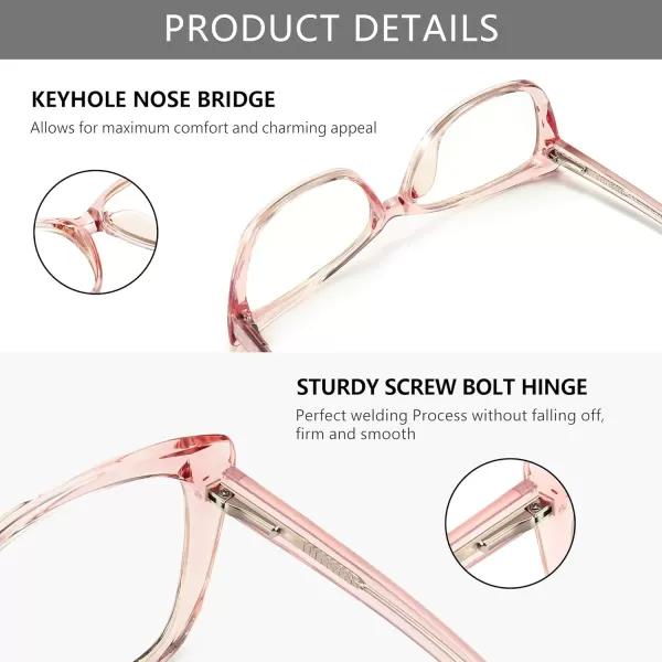 SUNGAIT Fashion Computer Glasses Cat Eye Blue Light Blocking Glasses for WomenTransparent Pink Frame 2001TFK