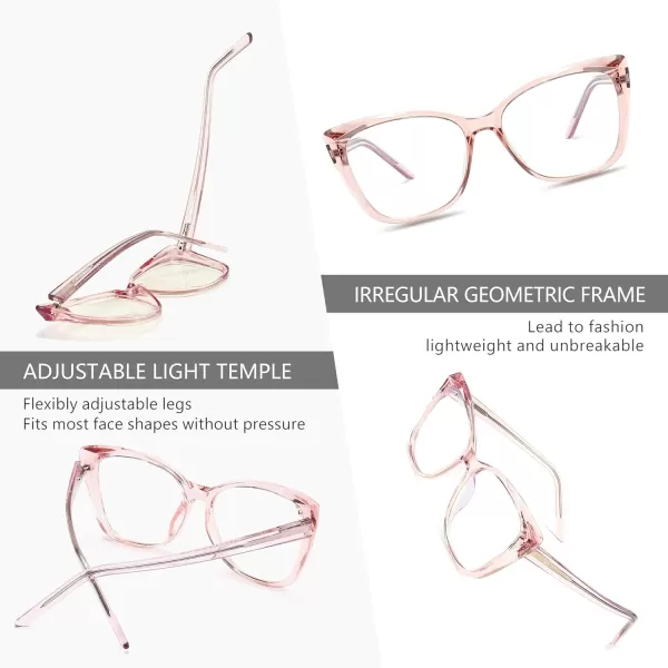 SUNGAIT Fashion Computer Glasses Cat Eye Blue Light Blocking Glasses for WomenTransparent Pink Frame 2001TFK
