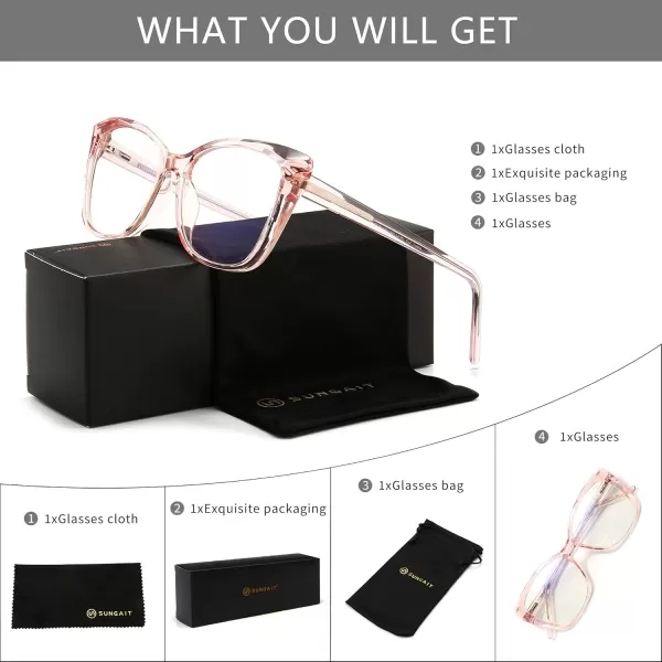 SUNGAIT Fashion Computer Glasses Cat Eye Blue Light Blocking Glasses for WomenTransparent Pink Frame 2001TFK