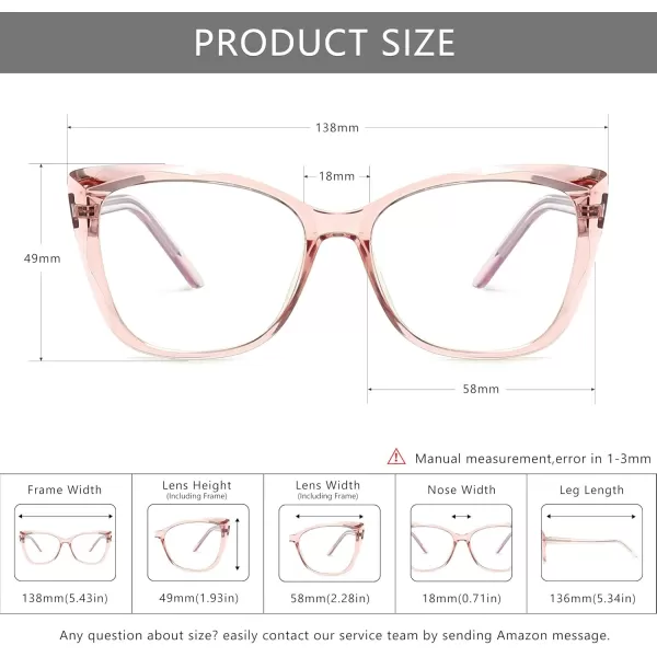 SUNGAIT Fashion Computer Glasses Cat Eye Blue Light Blocking Glasses for WomenTransparent Pink Frame 2001TFK