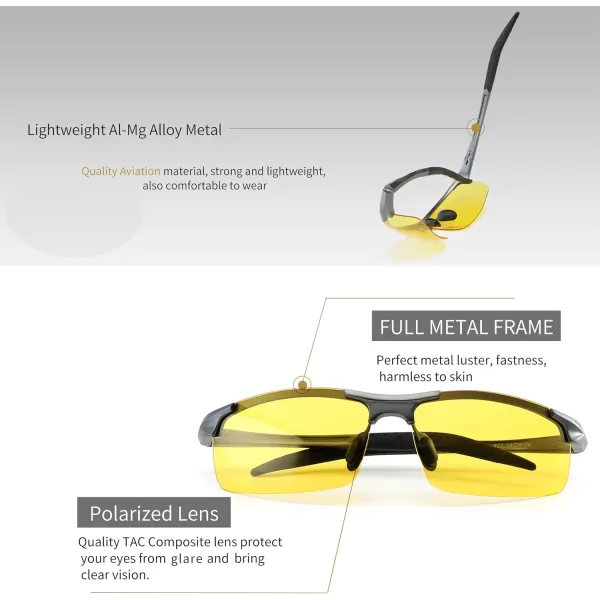 SUNGAIT HD Polarized AntiGlare Safety Sunglasses for Night Driving UV ProtectionGunmetal FrameNight Lens 8177QKYS