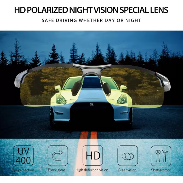 SUNGAIT HD Polarized AntiGlare Safety Sunglasses for Night Driving UV ProtectionGunmetal FrameNight Lens 8177QKYS