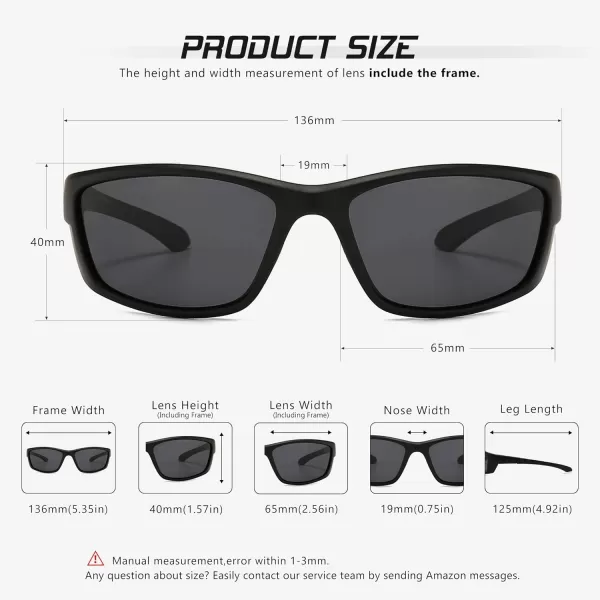 SUNGAIT HD Polarized Wrap Around Sports Sunglasses for Men women Baseball Fishing and Hiking TR90 Unbreakable ShadesBlack FramePolarized Grey Lens