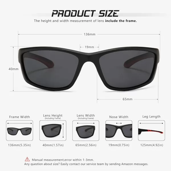 SUNGAIT HD Polarized Wrap Around Sports Sunglasses for Men women Baseball Fishing and Hiking TR90 Unbreakable ShadesBlack Red FramePolarized Grey Lens