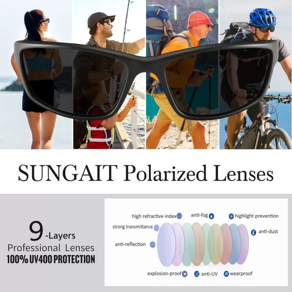 SUNGAIT HD Polarized Wrap Around Sports Sunglasses for Men women Baseball Fishing and Hiking TR90 Unbreakable ShadesBlack Red FramePolarized Grey Lens