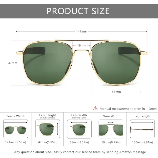 SUNGAIT Mens Military Style Polarized Pilot Aviator Sunglasses Bayonet Temples2024 Gold FrameGreen Lens