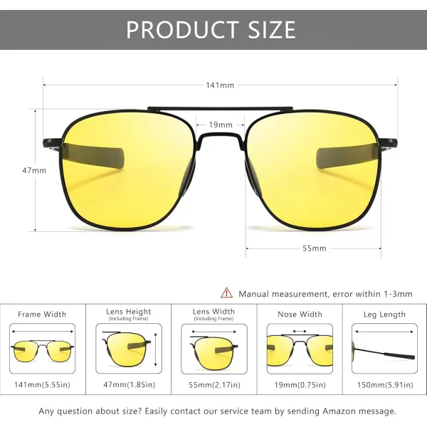 SUNGAIT Mens Military Style Polarized Pilot Aviator Sunglasses Bayonet TemplesBlack FrameYellow Lens