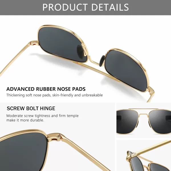 SUNGAIT Mens Military Style Polarized Pilot Aviator Sunglasses Bayonet TemplesGold FrameGray Lens