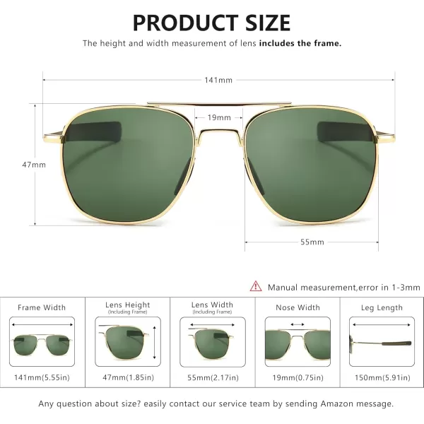 SUNGAIT Mens Military Style Polarized Pilot Aviator Sunglasses Bayonet TemplesGoldDark Green  GunmetalGray