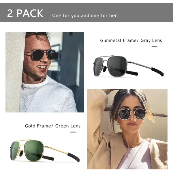 SUNGAIT Mens Military Style Polarized Pilot Aviator Sunglasses Bayonet TemplesGoldDark Green  GunmetalGray