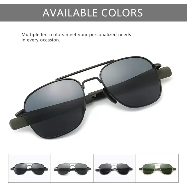 SUNGAIT Mens Military Style Polarized Pilot Aviator Sunglasses Bayonet TemplesGray LensBlack Frame