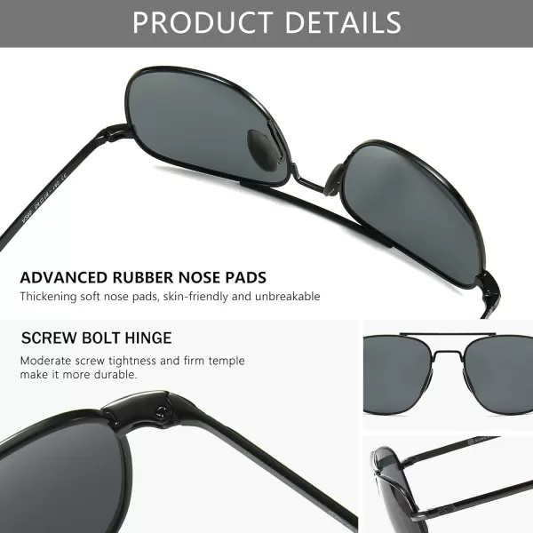 SUNGAIT Mens Military Style Polarized Pilot Aviator Sunglasses Bayonet TemplesGray LensBlack Frame