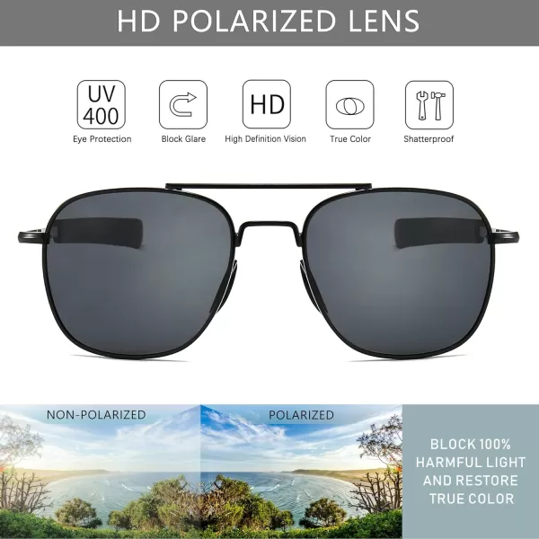 SUNGAIT Mens Military Style Polarized Pilot Aviator Sunglasses Bayonet TemplesGray LensBlack Frame