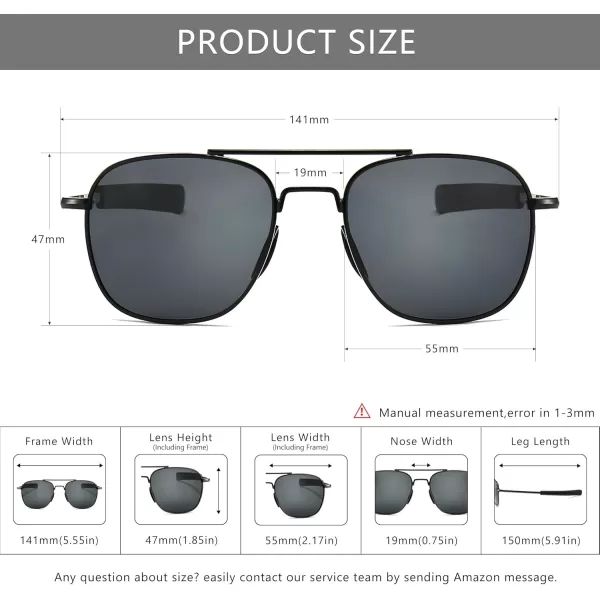SUNGAIT Mens Military Style Polarized Pilot Aviator Sunglasses Bayonet TemplesGray LensBlack Frame