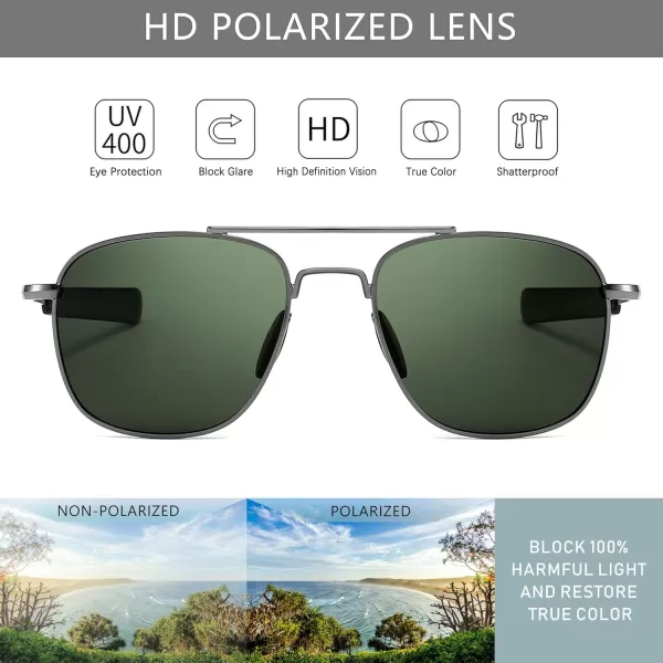 SUNGAIT Mens Military Style Polarized Pilot Aviator Sunglasses Bayonet TemplesGunmetal FrameDark Green Lens