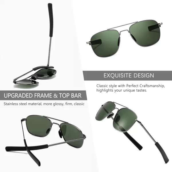SUNGAIT Mens Military Style Polarized Pilot Aviator Sunglasses Bayonet TemplesGunmetal FrameDark Green Lens