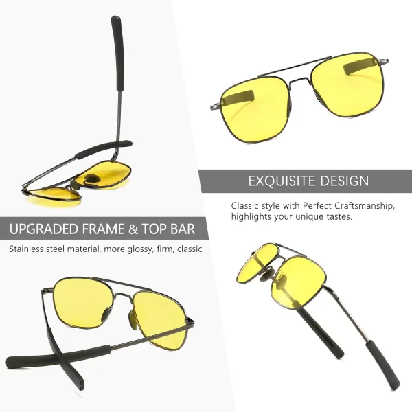 SUNGAIT Mens Military Style Polarized Pilot Aviator Sunglasses Bayonet TemplesNight LensGunmetal Frame