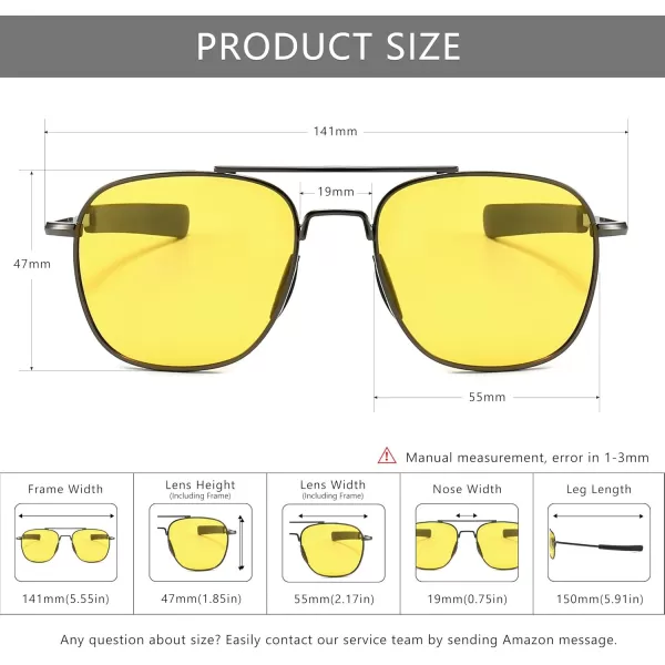 SUNGAIT Mens Military Style Polarized Pilot Aviator Sunglasses Bayonet TemplesNight LensGunmetal Frame