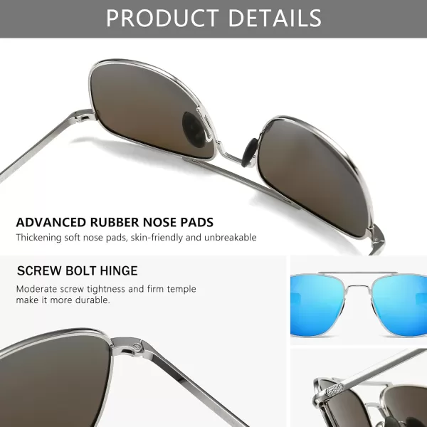 SUNGAIT Mens Military Style Polarized Pilot Aviator Sunglasses Bayonet TemplesSilver FrameBlue Mirrored Lens