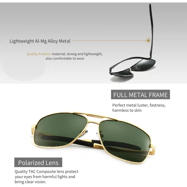 SUNGAIT Mens Polarized Square Aviator Sunglasses Durable Metal Frame for Fishing Driving Golf 100 UV Protection2 Pack Polarized GoldDark Green  GunmetalGray