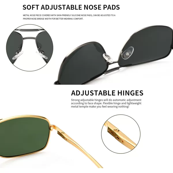 SUNGAIT Mens Polarized Square Aviator Sunglasses Durable Metal Frame for Fishing Driving Golf 100 UV Protection2 Pack Polarized GoldDark Green  GunmetalGray