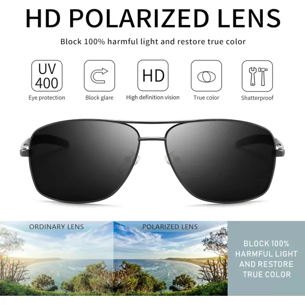 SUNGAIT Mens Polarized Square Aviator Sunglasses Durable Metal Frame for Fishing Driving Golf 100 UV Protection2 Pack Polarized Gunmetal Grey Gunmetal Grey