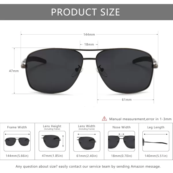 SUNGAIT Mens Polarized Square Aviator Sunglasses Durable Metal Frame for Fishing Driving Golf 100 UV Protection2024 Gunmetal FrameGrey Lens