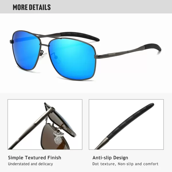 SUNGAIT Mens Polarized Square Aviator Sunglasses Durable Metal Frame for Fishing Driving Golf 100 UV ProtectionGunmetal FrameBlue Mirror Lens