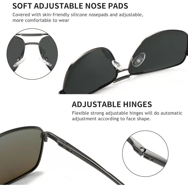 SUNGAIT Mens Polarized Square Aviator Sunglasses Durable Metal Frame for Fishing Driving Golf 100 UV ProtectionGunmetalGray  GunmetalBlue Mirrored