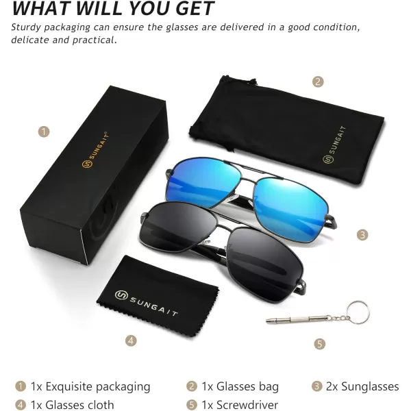 SUNGAIT Mens Polarized Square Aviator Sunglasses Durable Metal Frame for Fishing Driving Golf 100 UV ProtectionGunmetalGray  GunmetalBlue Mirrored