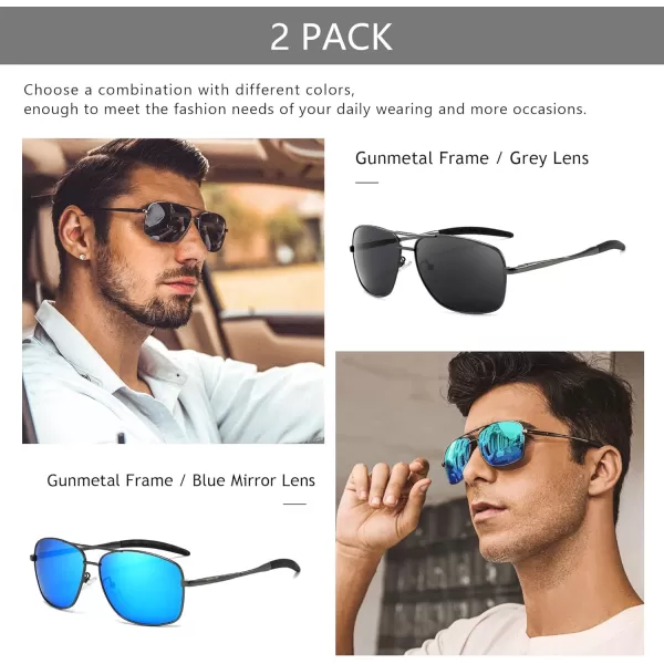 SUNGAIT Mens Polarized Square Aviator Sunglasses Durable Metal Frame for Fishing Driving Golf 100 UV ProtectionGunmetalGray  GunmetalBlue Mirrored