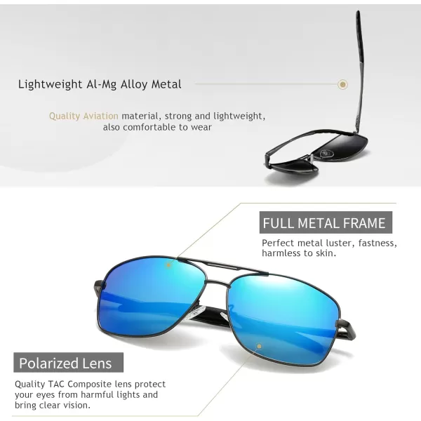 SUNGAIT Mens Polarized Square Aviator Sunglasses Durable Metal Frame for Fishing Driving Golf 100 UV ProtectionGunmetalGray  GunmetalBlue Mirrored
