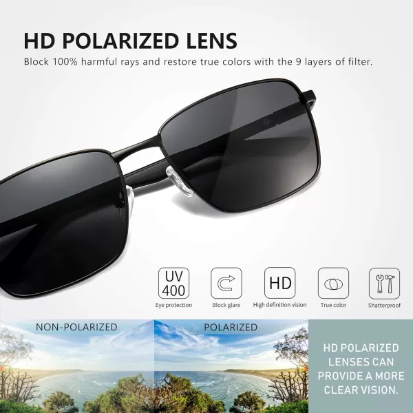 SUNGAIT Mens Ultra Light Polarized Sunglasses Square Full Metal Frame for Men