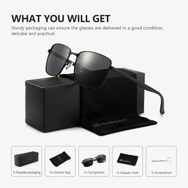 SUNGAIT Mens Ultra Light Polarized Sunglasses Square Full Metal Frame for Men
