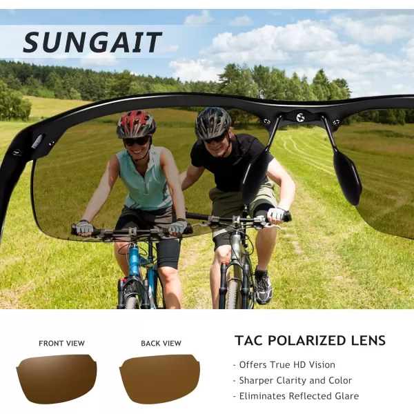 SUNGAIT Mens Women Polarized Sports Sunglasses Baseball Fishing Driving Sunglasses AlMg Frame UV400 ProtectionBlack FrameBrown Lens