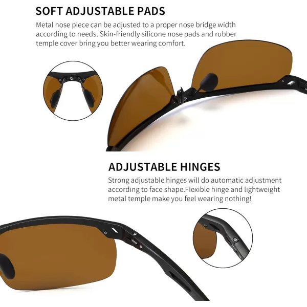 SUNGAIT Mens Women Polarized Sports Sunglasses Baseball Fishing Driving Sunglasses AlMg Frame UV400 ProtectionBlack FrameBrown Lens