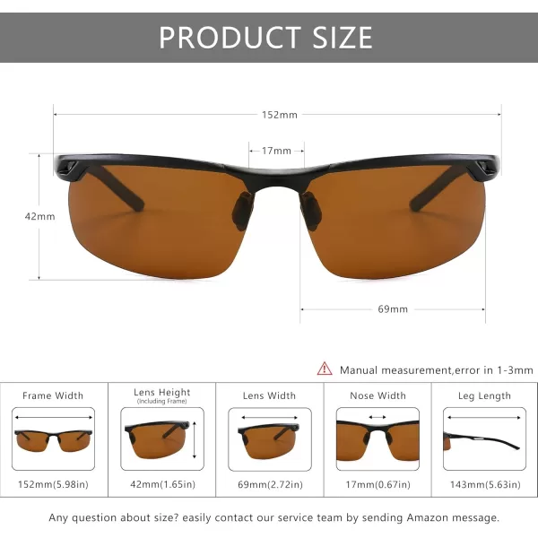 SUNGAIT Mens Women Polarized Sports Sunglasses Baseball Fishing Driving Sunglasses AlMg Frame UV400 ProtectionBlack FrameBrown Lens
