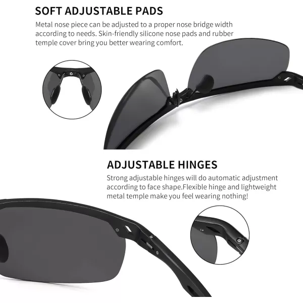 SUNGAIT Mens Women Polarized Sports Sunglasses Baseball Fishing Driving Sunglasses AlMg Frame UV400 ProtectionBlack FrameGray Lens