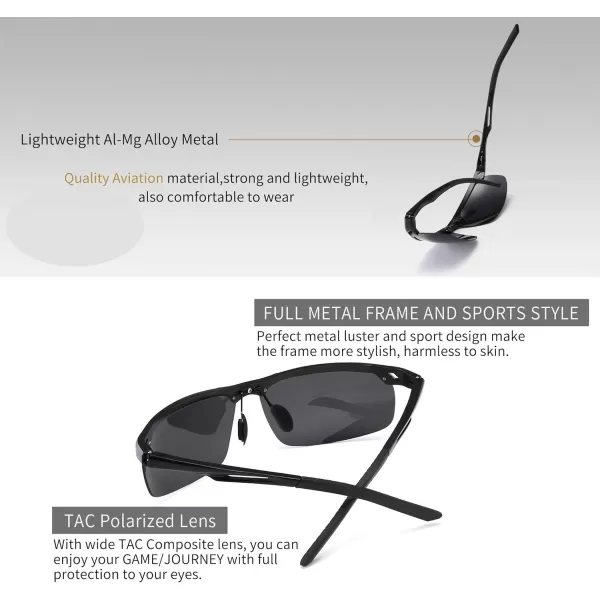 SUNGAIT Mens Women Polarized Sports Sunglasses Baseball Fishing Driving Sunglasses AlMg Frame UV400 ProtectionBlack FrameGray Lens