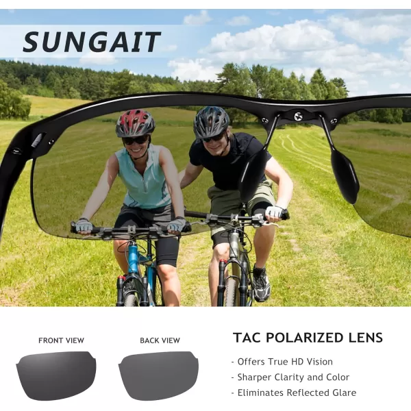 SUNGAIT Mens Women Polarized Sports Sunglasses Baseball Fishing Driving Sunglasses AlMg Frame UV400 ProtectionBlack FrameGray Lens