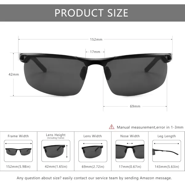 SUNGAIT Mens Women Polarized Sports Sunglasses Baseball Fishing Driving Sunglasses AlMg Frame UV400 ProtectionBlack FrameGray Lens