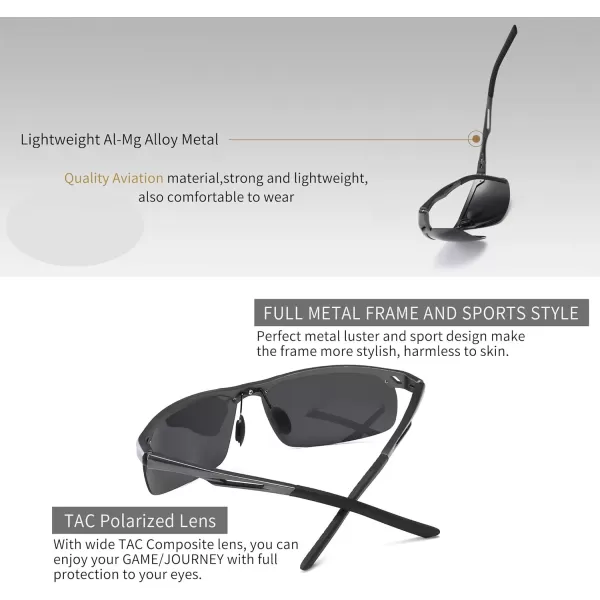 SUNGAIT Mens Women Polarized Sports Sunglasses Baseball Fishing Driving Sunglasses AlMg Frame UV400 ProtectionGunmetal FrameGray Lens