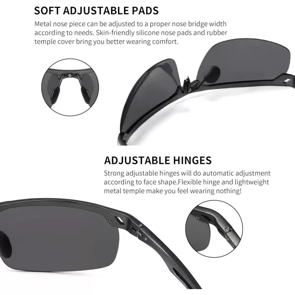 SUNGAIT Mens Women Polarized Sports Sunglasses Baseball Fishing Driving Sunglasses AlMg Frame UV400 ProtectionGunmetal FrameGray Lens