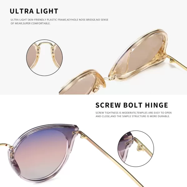 SUNGAIT Oversized Vintage Polarized Cat Eye Sunglasses for Women UV4002 Pack Transparent GreyPurple Gradienttransparent BrownLightbrown