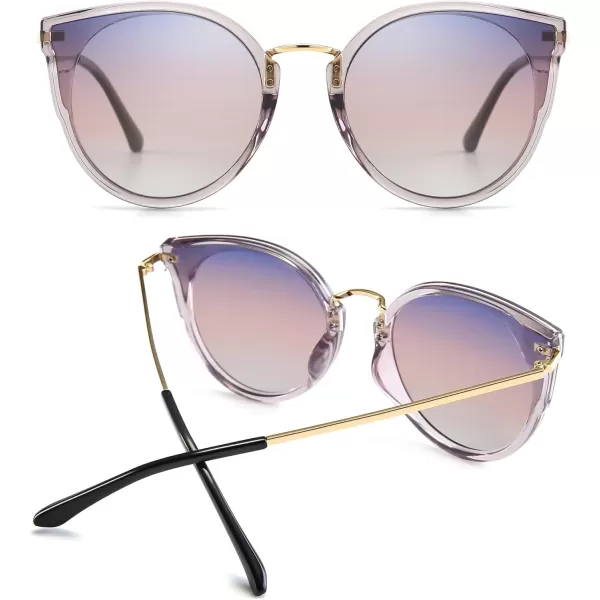SUNGAIT Oversized Vintage Polarized Cat Eye Sunglasses for Women UV4002 Pack Transparent GreyPurple Gradienttransparent BrownLightbrown