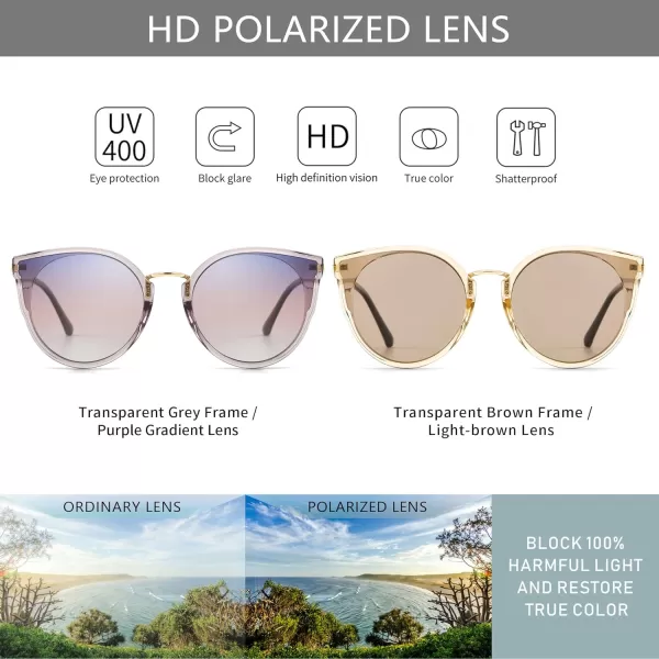 SUNGAIT Oversized Vintage Polarized Cat Eye Sunglasses for Women UV4002 Pack Transparent GreyPurple Gradienttransparent BrownLightbrown