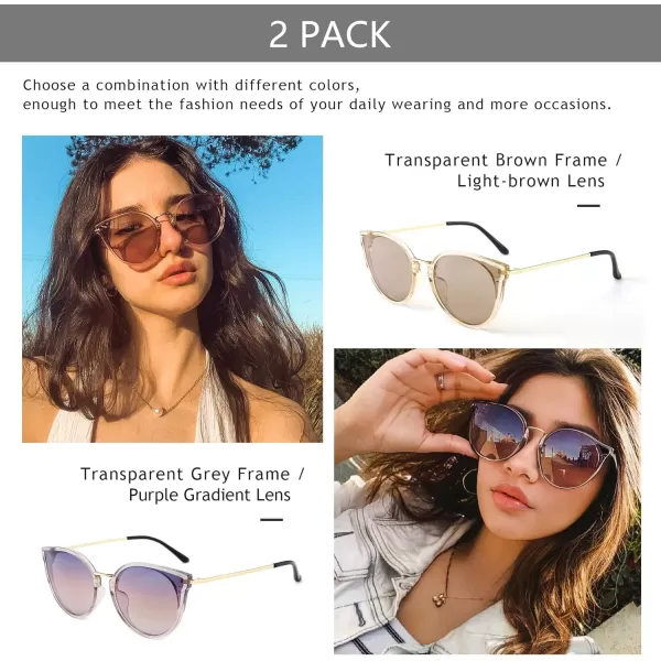 SUNGAIT Oversized Vintage Polarized Cat Eye Sunglasses for Women UV4002 Pack Transparent GreyPurple Gradienttransparent BrownLightbrown